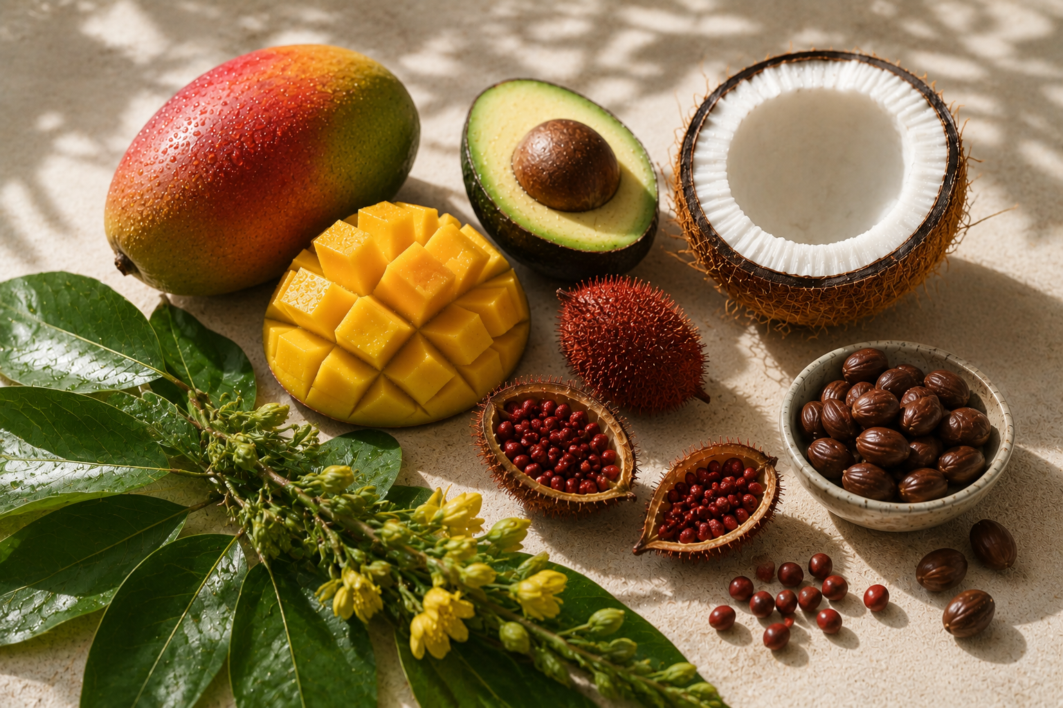 Mangue, avocat, coco, roucou et cacao de Martinique